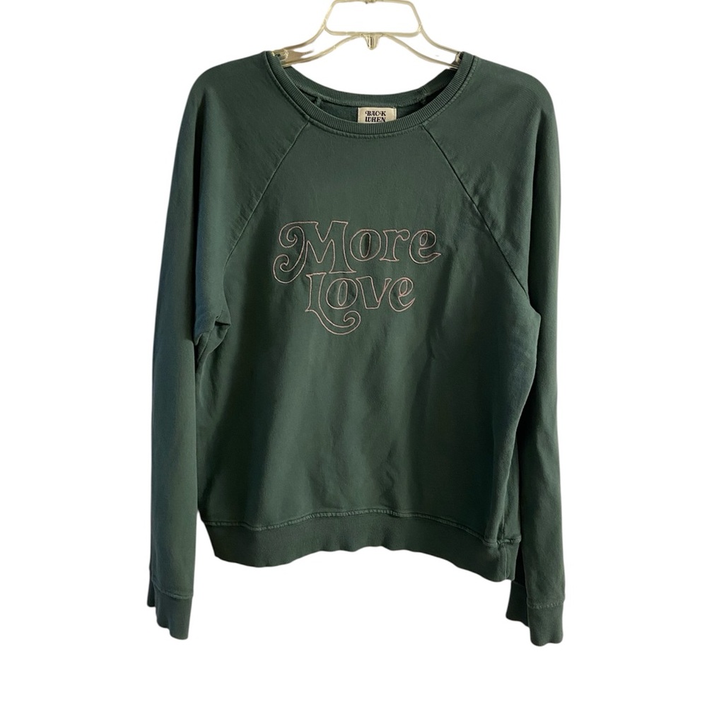 Anthropologie Forest Green "More Love" Embroidered Sweatshirt